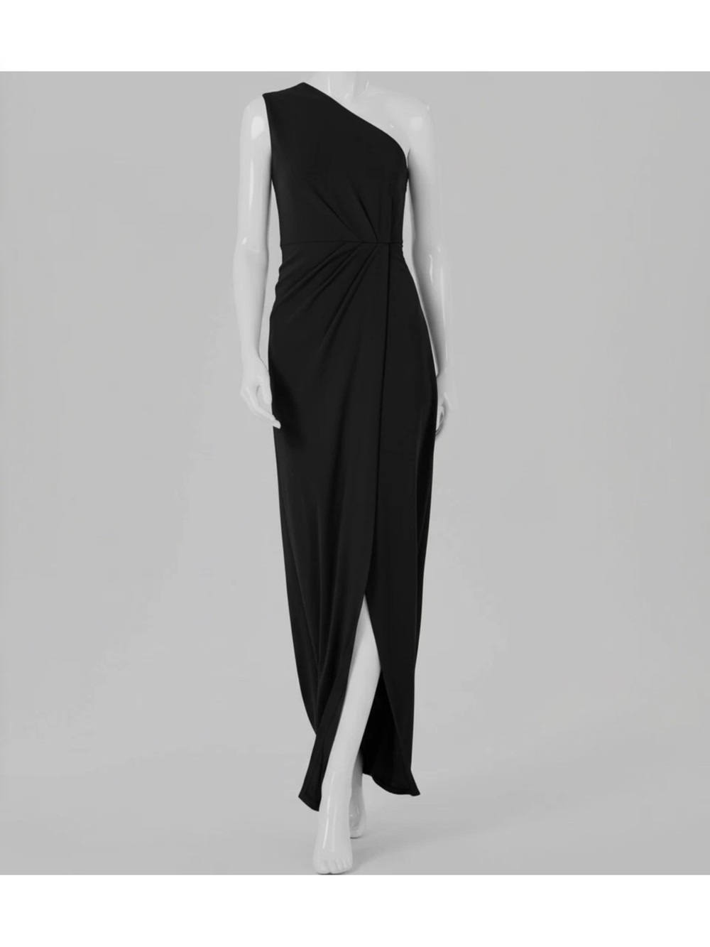 Calvin Klein One-Shoulder Black Draped Evening Gown 4